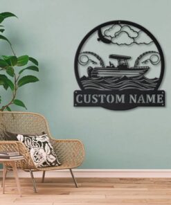 Fishing Boat Metal Art Personalized Metal Name Sign Home Decor Gift for Fisherman