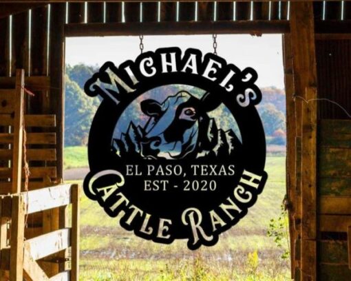 Cattle Farmhouse Sign Ranch Sign Personalized Farmville Name Sign Gift For Farmer