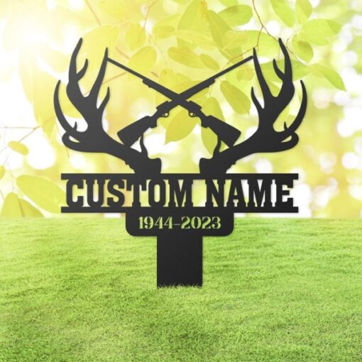 Antlers Deer Hunting in Heaven Grave Marker Metal Garden Stakes Hunter Memorial Gifts Sympathy Gifts for Loss of Loved One