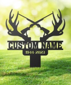 Antlers Deer Hunting in Heaven Grave Marker Metal Garden Stakes Hunter Memorial Gifts Sympathy Gifts for Loss of Loved One