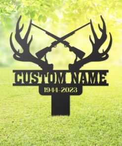 Antlers Deer Hunting in Heaven Grave Marker Metal Garden Stakes Hunter Memorial Gifts Sympathy Gifts for Loss of Loved One