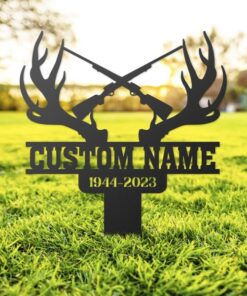 Antlers Deer Hunting in Heaven Grave Marker Metal Garden Stakes Hunter Memorial Gifts Sympathy Gifts for Loss of Loved One