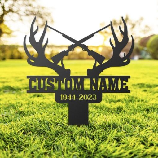 Antlers Deer Hunting in Heaven Grave Marker Metal Garden Stakes Hunter Memorial Gifts Sympathy Gifts for Loss of Loved One