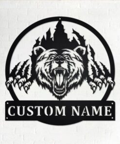 Bear Claws Scratch Metal Art Personalized Metal Name Sign Decoration for Room Gift for Hunter Dad