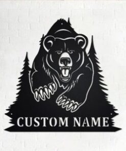 Bear Hunting Metal Art Personalized Metal Name Sign Decoration for Room Gift for Hunter Dad