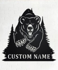 Bear Hunting Metal Art Personalized Metal Name Sign Decoration for Room Gift for Hunter Dad