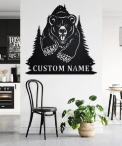 Bear Hunting Metal Art Personalized Metal Name Sign Decoration for Room Gift for Hunter Dad