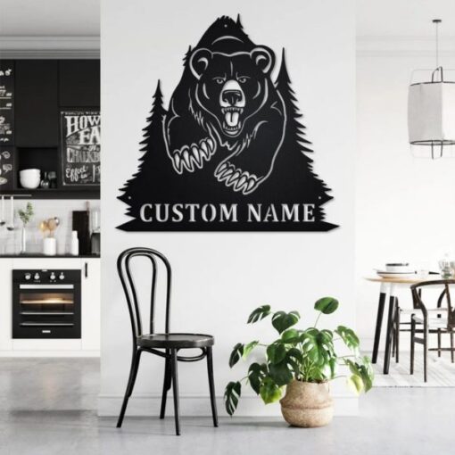 Bear Hunting Metal Art Personalized Metal Name Sign Decoration for Room Gift for Hunter Dad