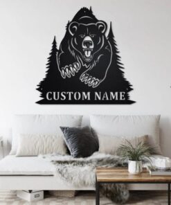 Bear Hunting Metal Art Personalized Metal Name Sign Decoration for Room Gift for Hunter Dad