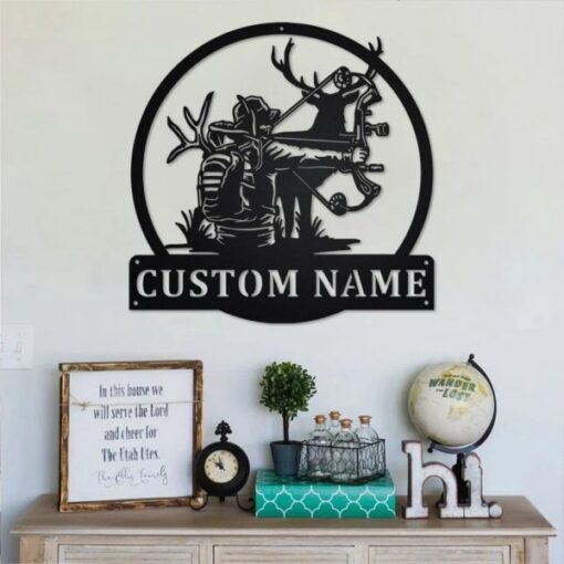 Bow Hunting Personalized Metal Name Sign Decor Home Gift for Hunter