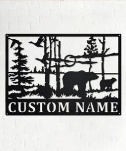 Bear Wildlife Metal Art Personalized Metal Name Sign Decoration for Room Gift for Hunter Dad