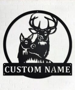 Couple Deer Metal Art Personalized Metal Name Sign Hunting Room Decor Gift for Hunter