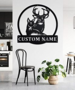 Couple Deer Metal Art Personalized Metal Name Sign Hunting Room Decor Gift for Hunter