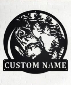 Couple Wolf Metal Art Personalized Metal Name Sign Decor Home Gift for Hunter