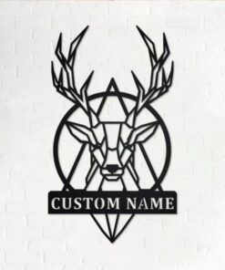 Deer Geometric Metal Art Personalized Metal Name Signs Gifts For Hunter Dad Home Decor