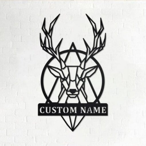 Deer Geometric Metal Art Personalized Metal Name Signs Gifts For Hunter Dad Home Decor