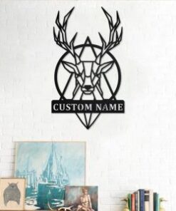 Deer Geometric Metal Art Personalized Metal Name Signs Gifts For Hunter Dad Home Decor