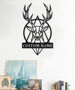 Deer Geometric Metal Art Personalized Metal Name Signs Gifts For Hunter Dad Home Decor