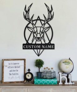 Deer Geometric Metal Art Personalized Metal Name Signs Gifts For Hunter Dad Home Decor