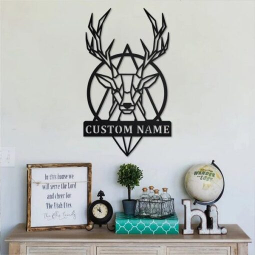 Deer Geometric Metal Art Personalized Metal Name Signs Gifts For Hunter Dad Home Decor