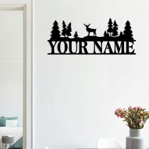 Deer Landscape Metal Sign Personalized Metal Name Signs Deer Hunting Sign Gift for Hunter