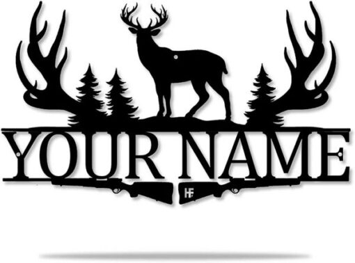 Deer Hunting Personalized Metal Sign Deer Antler Gun Signs Outdoor Decor for Home