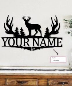 Deer Hunting Personalized Metal Sign Deer Antler Gun Signs Outdoor Decor for Home