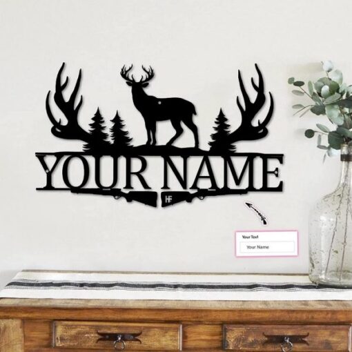 Deer Hunting Personalized Metal Sign Deer Antler Gun Signs Outdoor Decor for Home