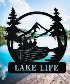 Personalized Lake Life Mountain View Sign Lakehouse Beach House Home Decor Custom Metal Sign