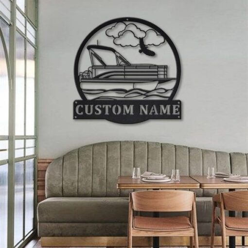 Pontoon Boat Captain Metal Art Personalized Metal Name Sign Lake House Decor Housewarming Gift