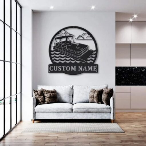 Pontoon Boat Metal Art Personalized Metal Name Sign Lake House Decor Housewarming Gift