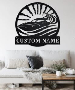 Speed Boat Metal Wall Art Personalized Metal Name Sign Home Decor Housewarming Gift