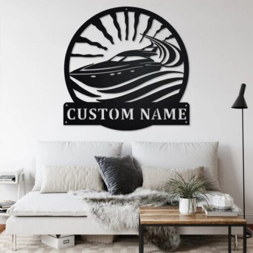 Speed Boat Metal Wall Art Personalized Metal Name Sign Home Decor Housewarming Gift