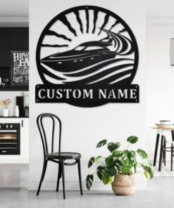 Speed Boat Metal Wall Art Personalized Metal Name Sign Home Decor Housewarming Gift