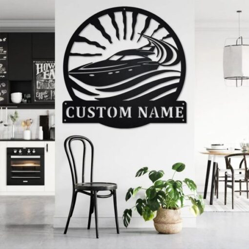 Speed Boat Metal Wall Art Personalized Metal Name Sign Home Decor Housewarming Gift