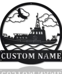 Tugboat Ship Metal Art Personalized Metal Name Sign Home Decor Housewarming Gift