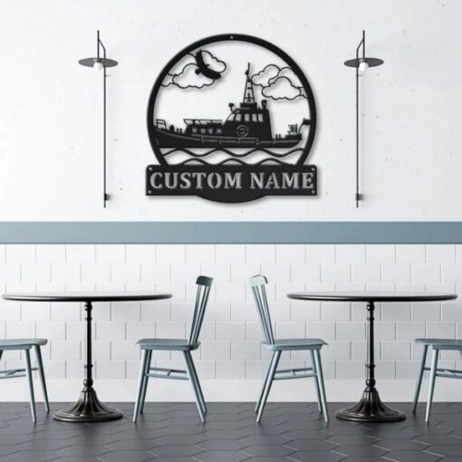 Tugboat Ship Metal Art Personalized Metal Name Sign Home Decor Housewarming Gift