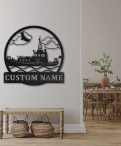 Tugboat Ship Metal Art Personalized Metal Name Sign Home Decor Housewarming Gift