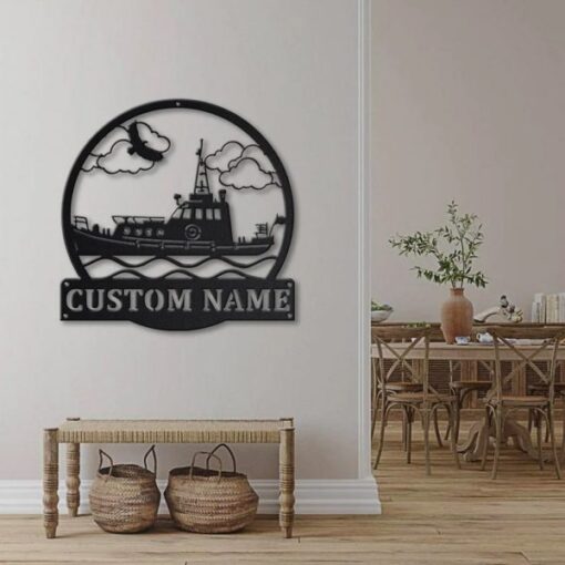 Tugboat Ship Metal Art Personalized Metal Name Sign Home Decor Housewarming Gift