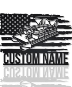 US Pontoon Boat Metal Art Personalized Metal Name Sign Lake House Decor