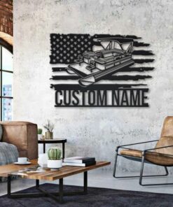 US Pontoon Boat Metal Art Personalized Metal Name Sign Lake House Decor