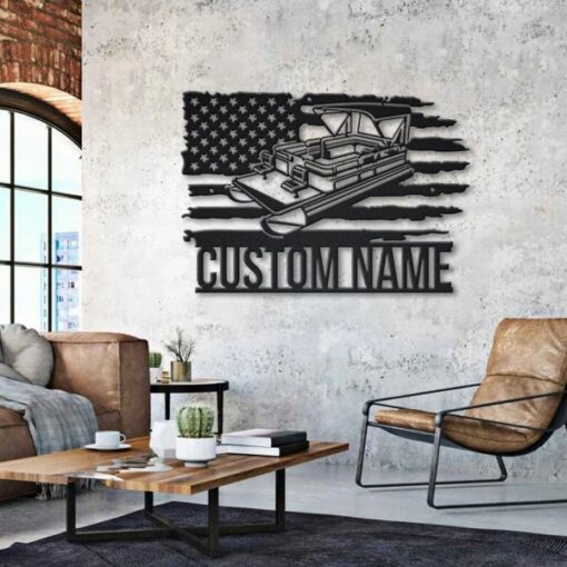 US Pontoon Boat Metal Art Personalized Metal Name Sign Lake House Decor