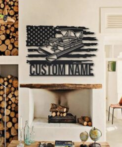 US Pontoon Boat Metal Art Personalized Metal Name Sign Lake House Decor