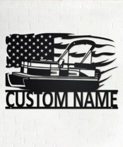 US Pontoon Boat Metal Wall Art Personalized Metal Name Sign Home Decor Housewarming Gift