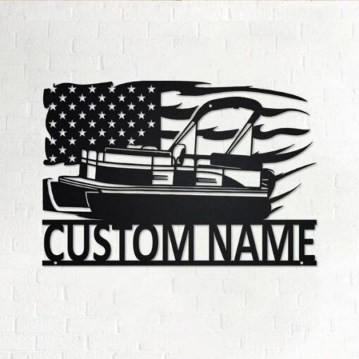 US Pontoon Boat Metal Wall Art Personalized Metal Name Sign Home Decor Housewarming Gift