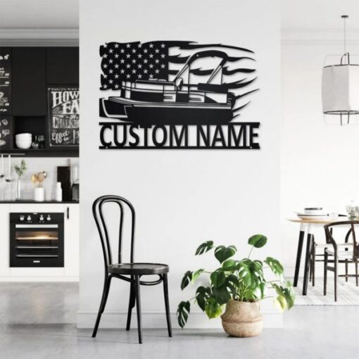 US Pontoon Boat Metal Wall Art Personalized Metal Name Sign Home Decor Housewarming Gift