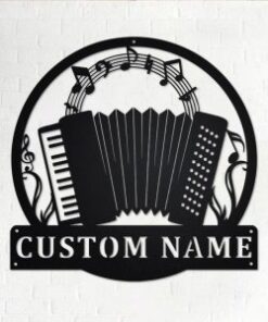 Accordion Musical Instrument Metal Art Personalized Metal Name Sign Music Room Decor