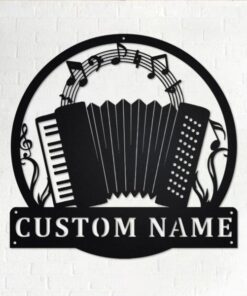 Accordion Musical Instrument Metal Art Personalized Metal Name Sign Music Room Decor