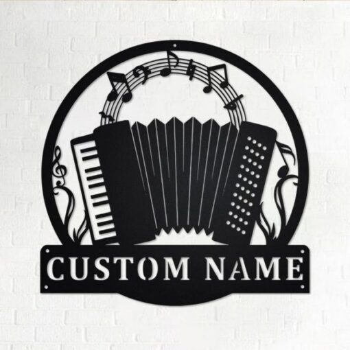 Accordion Musical Instrument Metal Art Personalized Metal Name Sign Music Room Decor