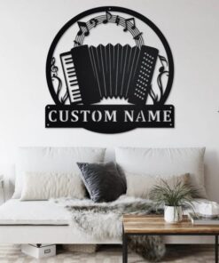 Accordion Musical Instrument Metal Art Personalized Metal Name Sign Music Room Decor